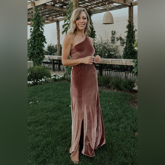 Baltic Born Dresses & Skirts - Baltic Born Tatiana Velvet One Shoulder Dress in Rose